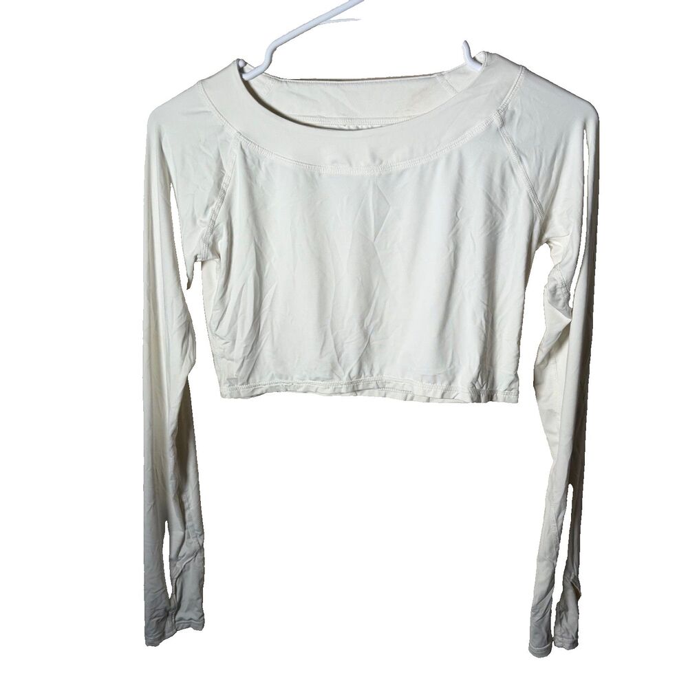 BloqUV T-Shirt Women's XS Ivory Cropped Long Sleeve Athletic Active Shirt Top